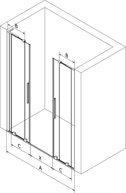 Mexen Velar L Duo, posuvné sprchové dvere do otvoru 200 cm, 8mm číre sklo, chrómová, 871-200-003-02-01