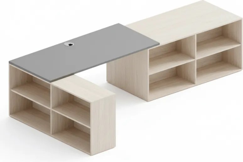 Kancelársky písací stôl s úložným priestorom BLOCK B02, 320x160 cm, dub prírodný/grafit