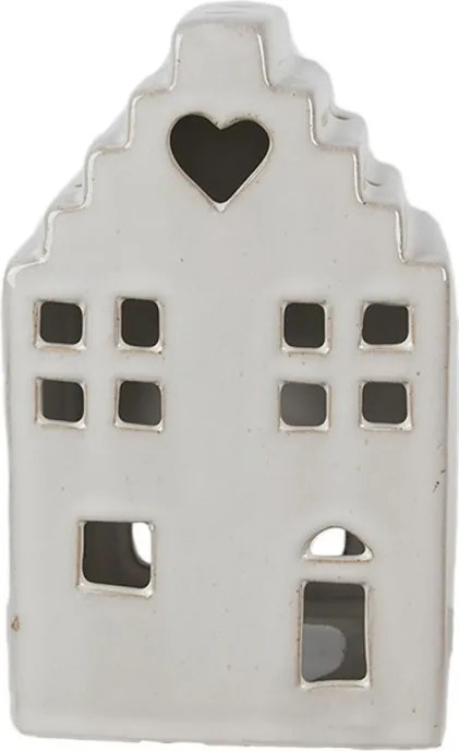 Béžový porcelánový domček svietnik na čajovú sviečku Christmas House L - 10*9*17 cm