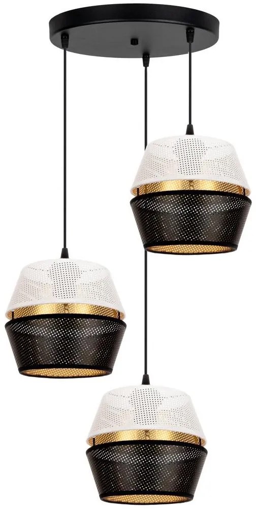 Luster na lanku PARIS 3xE27/60W/230V pr. 45 cm biela/čierna/zlatá