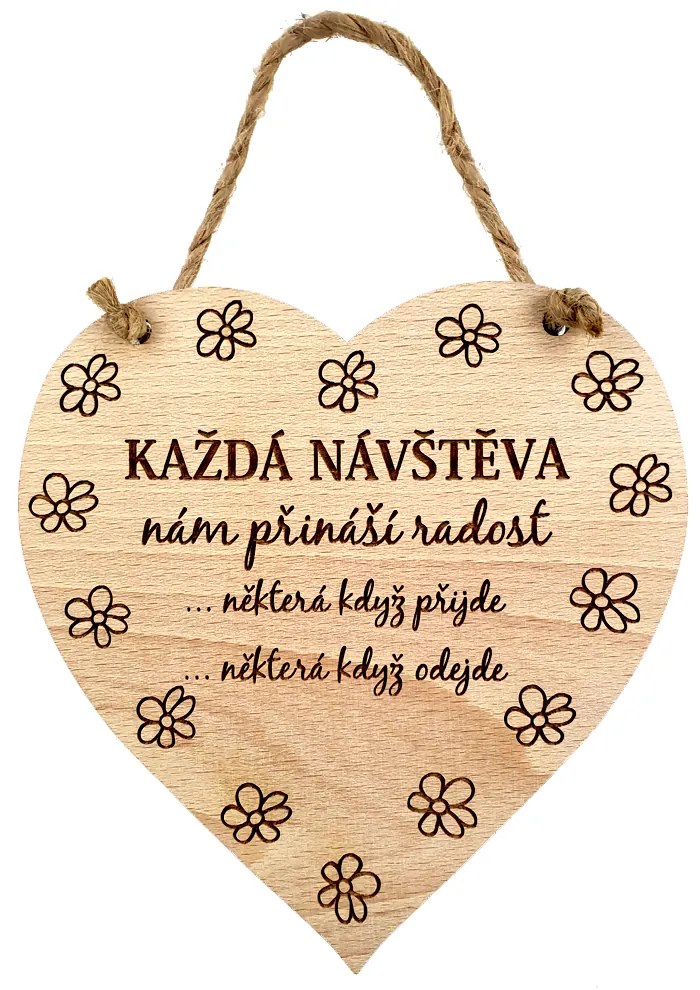 AMADEA Drevené srdce s textom Každá návšteva.., masívne drevo, 16 x 15 cm