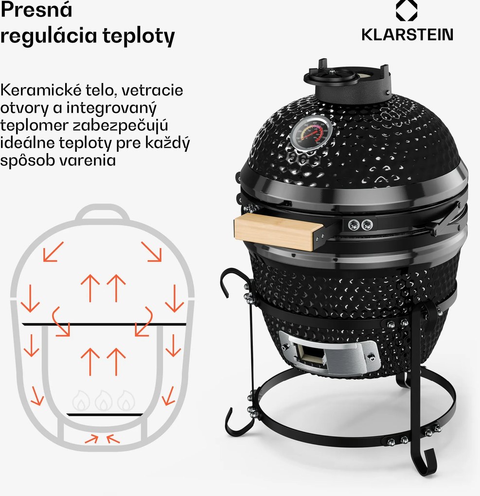 Klarstein Princesize, kamado gril, keramický, 11", údenie, BBQ, pomalé varenie, čierny