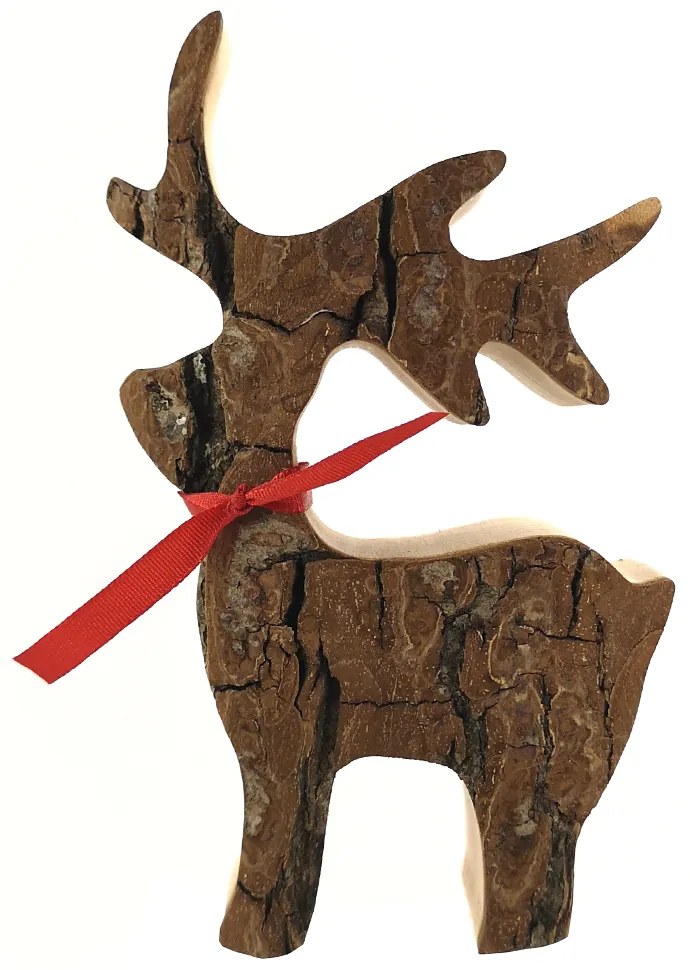 AMADEA Drevený jeleň s kôrou, masívne drevo, výška 15 cm