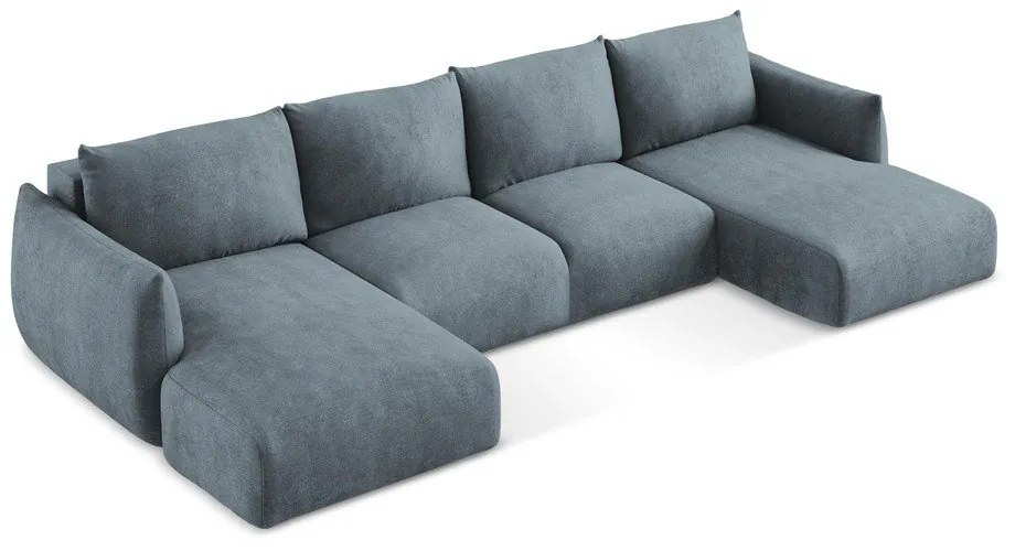 Modrá ženilková rozkladacia rohová pohovka (do tvaru "U") Leila – Makamii