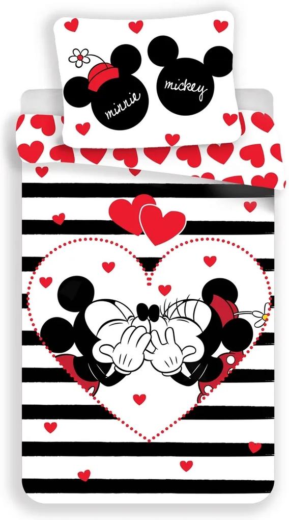 Jerry Fabrics Bavlnené obliečky Mickey a Minnie Stripes, 140 x 200 cm, 70 x 90 cm