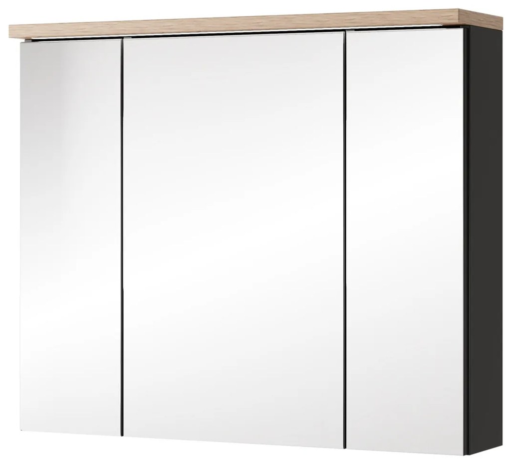 Závěsná koupelnová skříňka Swing II 58 80 cm se zrcadlem a LED osvětlením černá/dub Artisan