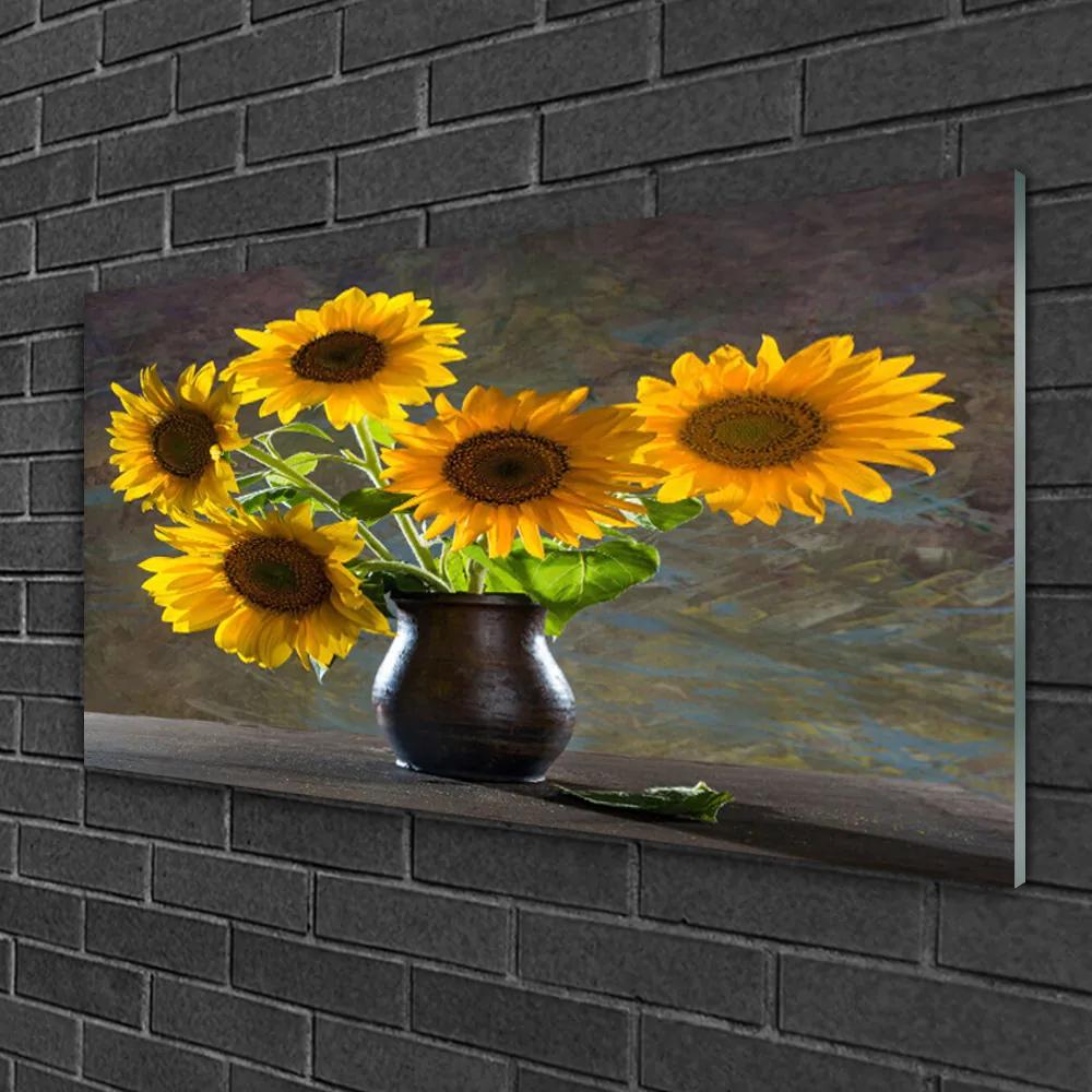 Obraz na skle Slnečnica váza rastlina 120x60 cm