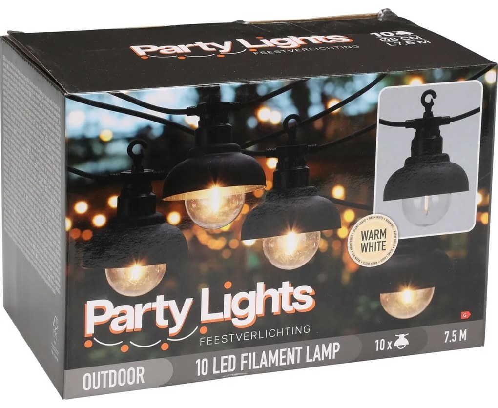 Vonkajšia LED párty reťaz Marco, 4,5 m, 10 LED filament, IP 44