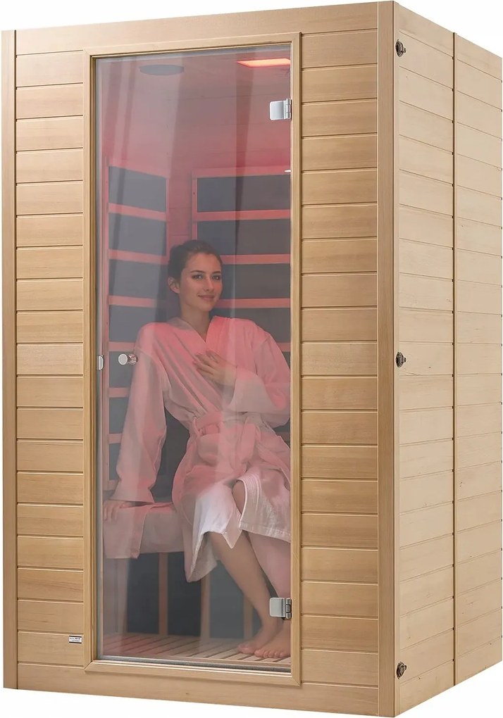Domáca infračervená sauna pre 2 osoby, nízko drevená, Emf Bluetooth