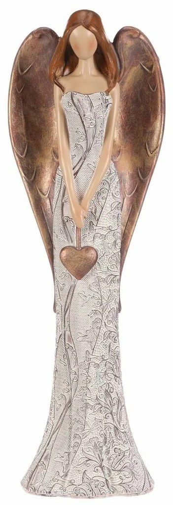 Polyresinový anjel s kvetinovými šatami Zavesené srdce, béžovo-medená