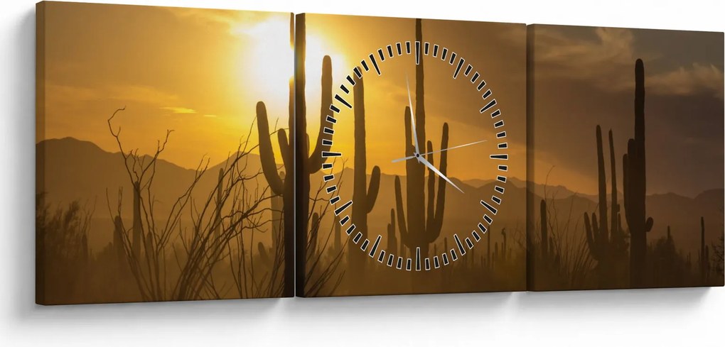 Obraz - Kaktusy Saguaro (s hodinami) (90x30 cm)