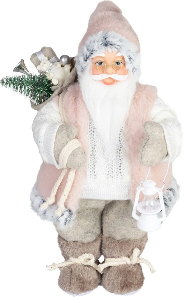 Dekorácia MagicHome Vianoce, Santa, s darčekom, ružovo-hnedý, 30 cm (30)