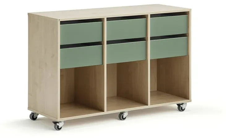 Úložná skriňa CASPER, 6 zásuviek, 3 priehradky, breza, tmavozelená