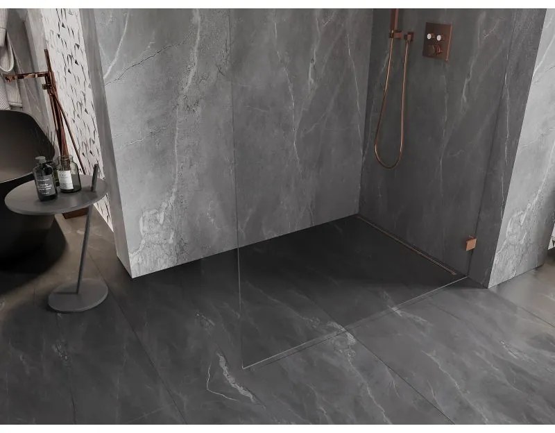 Mexen Lunar sprchová stena pravá 130 x 200 cm, 8mm číre sklo, medená matná, 830-130-000-65-00-P