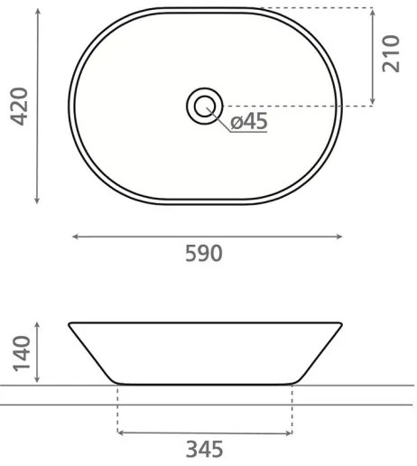 Bathco 4038 - Umývadlo na dosku TOULOUSE 59x42 cm porcelán/biela