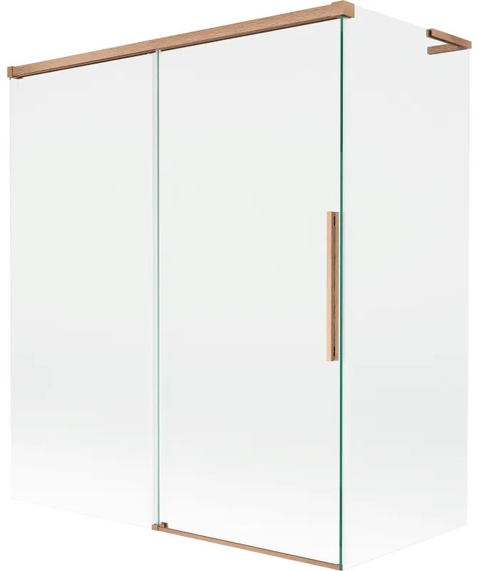 Mexen Rox, L posuvná 2-krídlová vaňová zástena 140 + 70 x 150 cm, 8mm číre sklo, medený matný profil, 8C9L-140-070-65-00