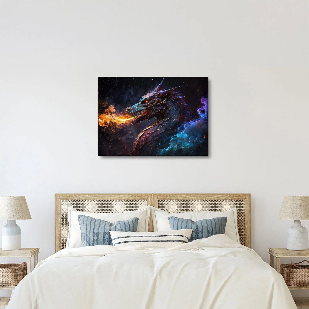 Obraz - Drak pľuvajúce plamene (70x50 cm)
