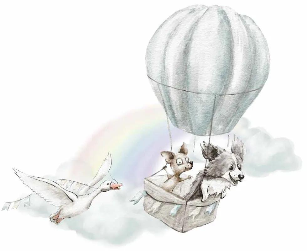 Gario Detská nálepka na stenu Adventure in the sky - psíky v balóne a hus Rozmery: 100 x 80 cm