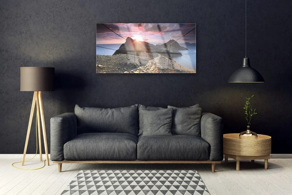 Skleneny obraz Hory chodník útes západ 120x60 cm
