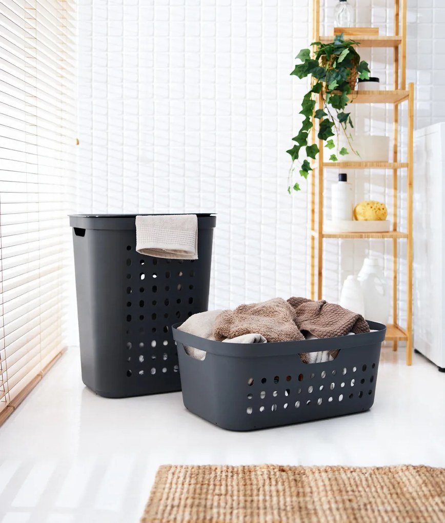 2. akosť - Kôš na špinavú bielizeň, na zber špinavého oblečenia, JONA, 55 l, biely (prasknutý plast okolo pántov)