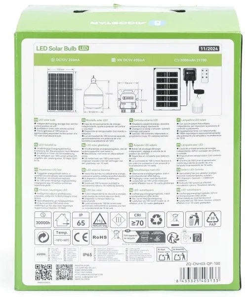 Aigostar - LED solárny luster LED/35W/12V 3000 mAh 6500K priemer 10 cm