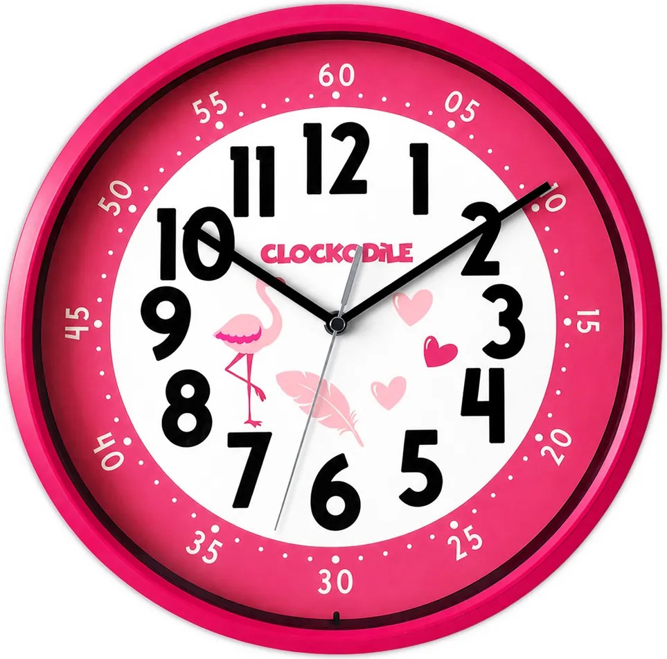 Ružové detské nástenné hodiny flamingo CLOCKODILE CCS3002