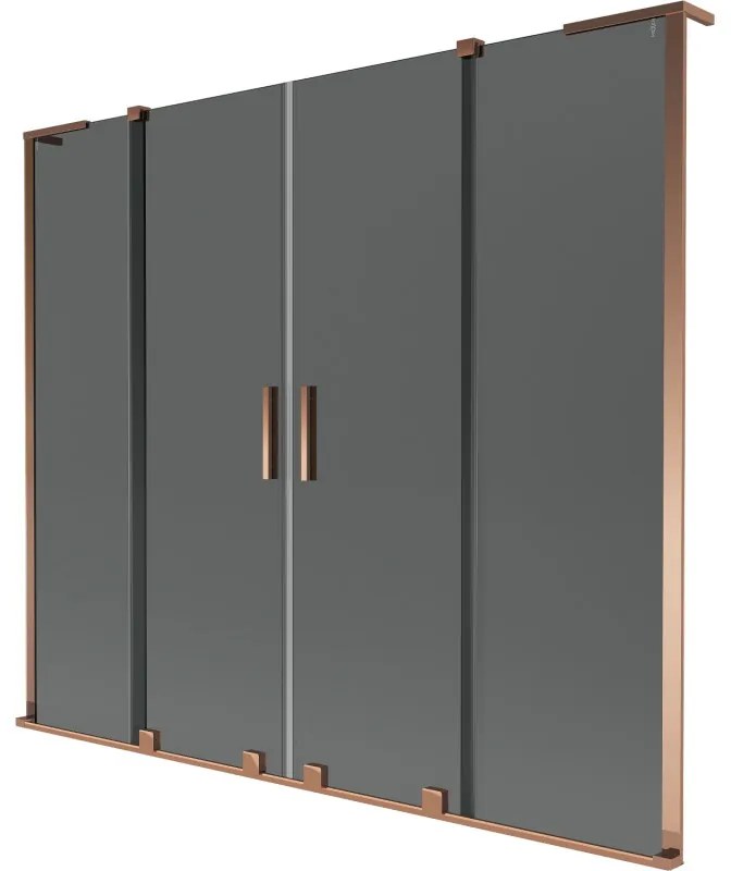 Mexen Velar L Duo, 2-krídlová posuvná vaňová zástena 170 x 150 cm, 8mm šedé sklo, ružové zlato, 896-170-003-42-60