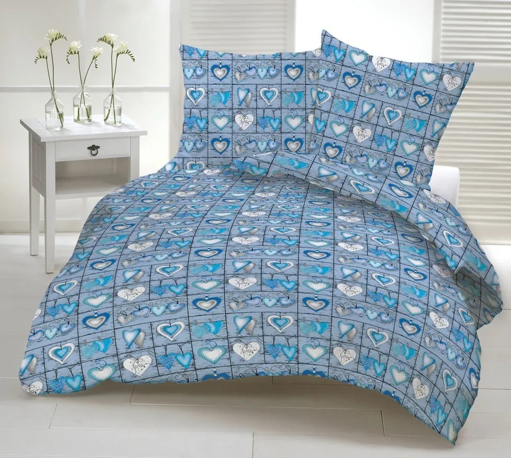 BLUE HEARTS bavlnené obliečky DeLuxe Rozmer obliečok: 140x200 cm, Obsah balenia: Set Balenie