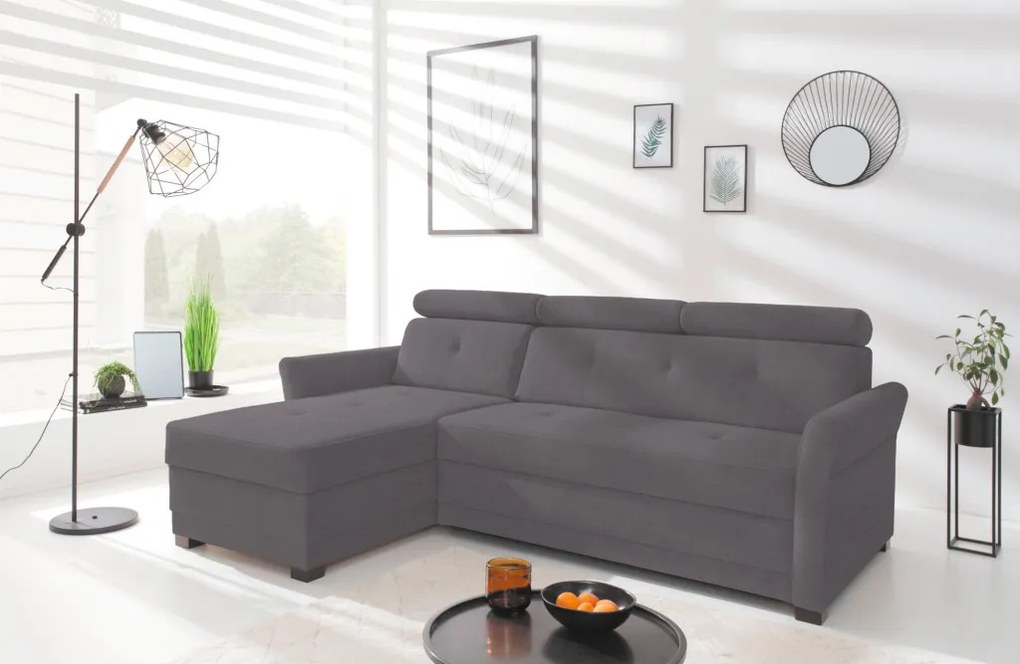 Rohová sedacia súprava Harris, tmavo šedá tkanina, ľavý roh