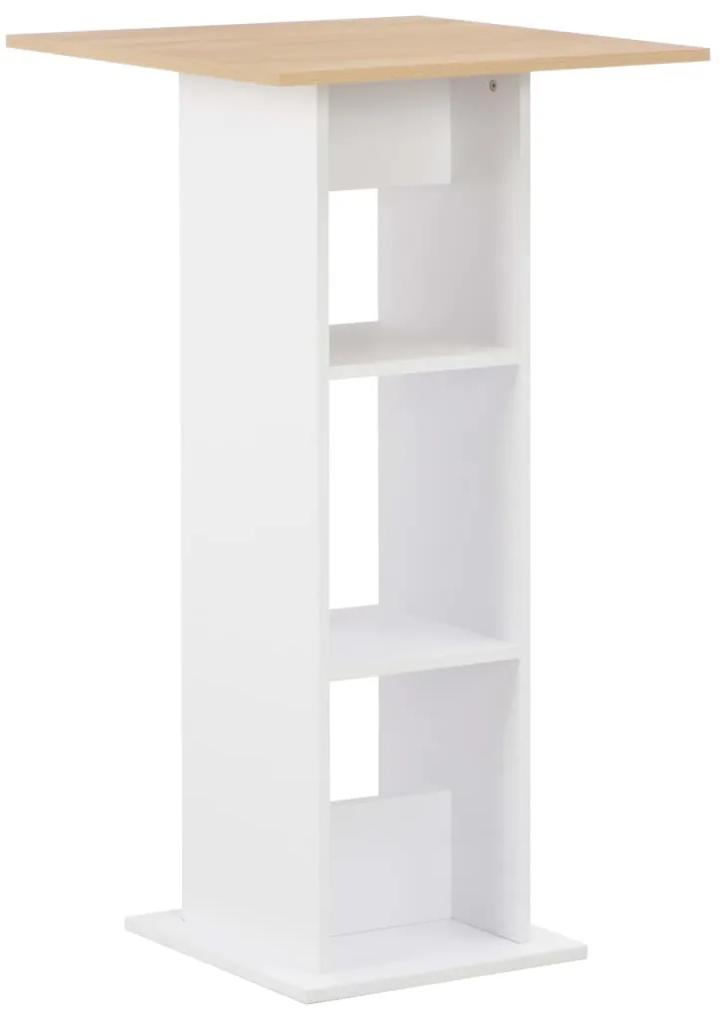 Barový stôl, biely a dub sonoma 60x60x110 cm