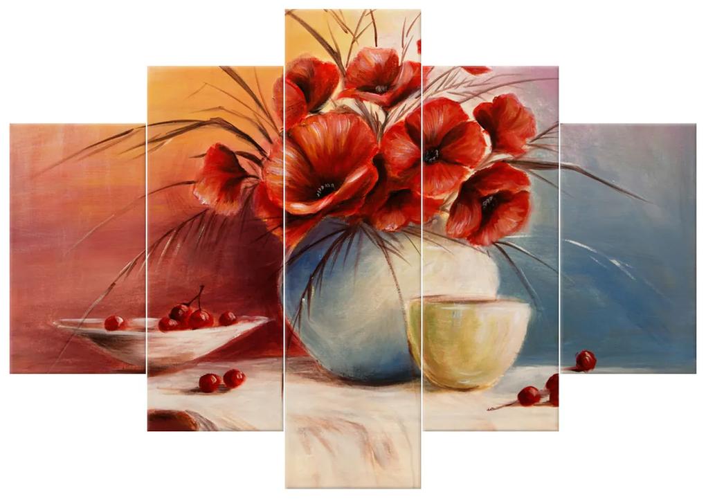 Gario Ručne maľovaný obraz Kompozícia Vlčí mak - 5 dielny Rozmery: 150 x 105 cm