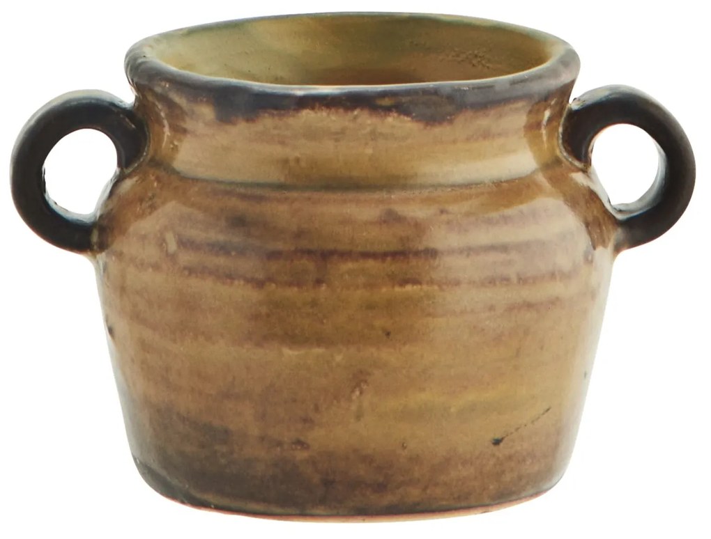 MADAM STOLTZ Kameninový obal na kvetináč Mustard/Brown 7,5 cm