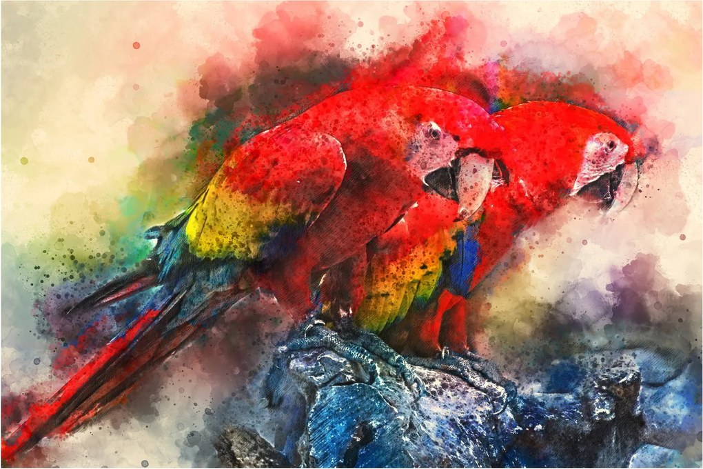 Obraz červených papagájov ara (90x60 cm)