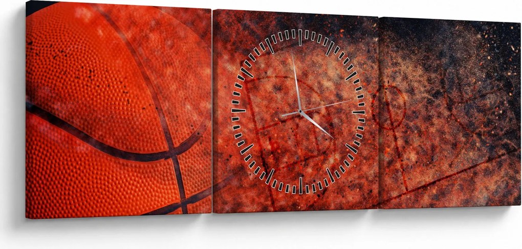 Obraz - Basketbalová lopta (s hodinami) (90x30 cm)