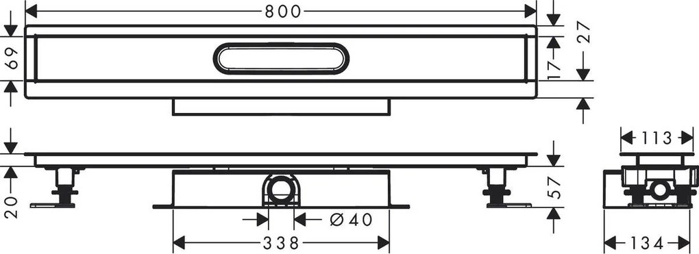 Hansgrohe uBox universal, úplná sada pre plochú inštaláciu - 800 pre vrchné sady sprchových žľabov, HAN-56018180