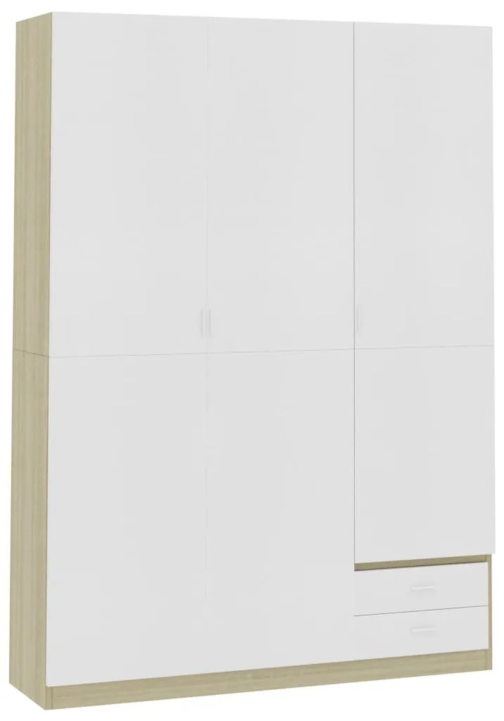 vidaXL 3-dverový šatník, biely a dub sonoma 120x50x180cm, drevotrieska