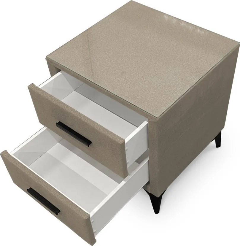 Nočný stolík s 2 zásuvkami Joy, béžová látka