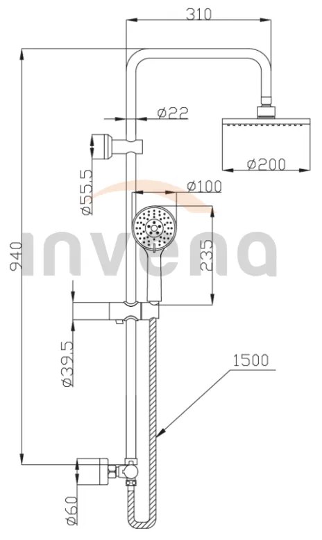 Invena Esla, sprchový stĺp s termostatickou batériou, chróm, INV-AU-94-D01-C
