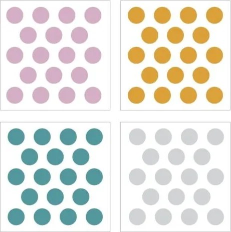 Samolepka do detskej izby sada konfety ružová, žltá, tyrkysová, šedá 5cm