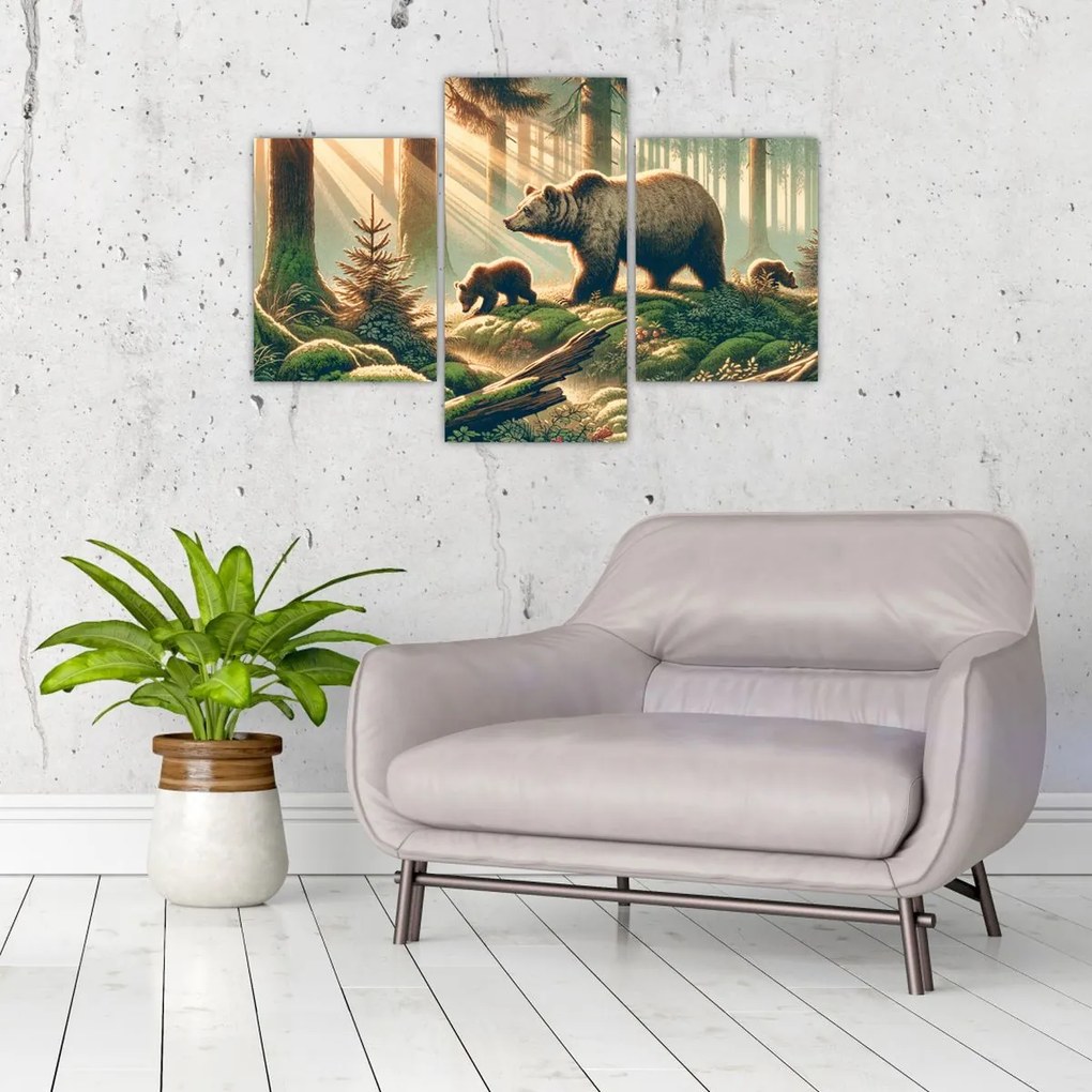 Obraz - Medvede v lese (90x60 cm)