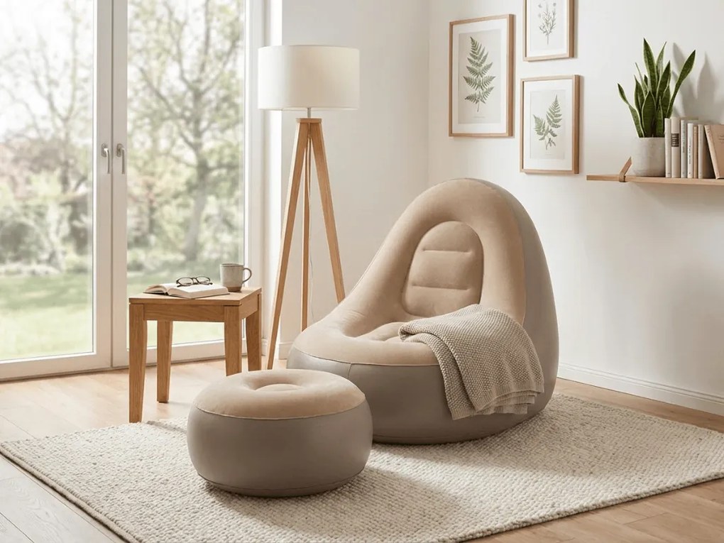 Nafukovacie kreslo s taburetom RESTIO 86x88 cm, béžové