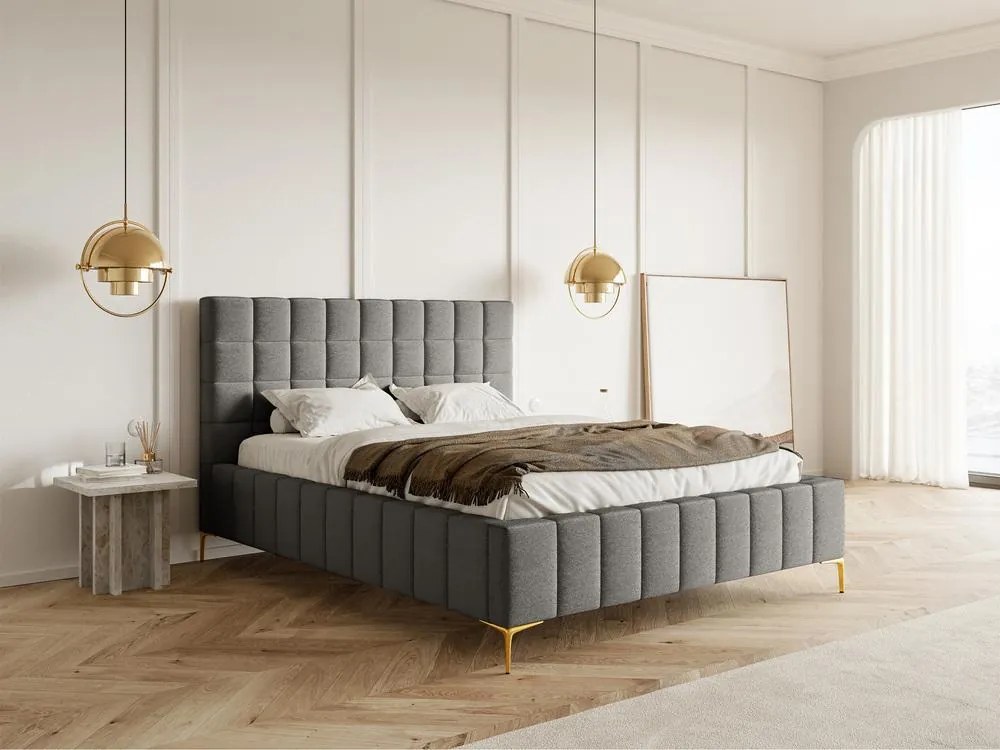 Manželská posteľ 180 cm Sheldona 180 (s roštom) (s úl. priestorom) (sivá + zlatá). Akcia -18%. Vlastná spoľahlivá doprava až k Vám domov. 1099761