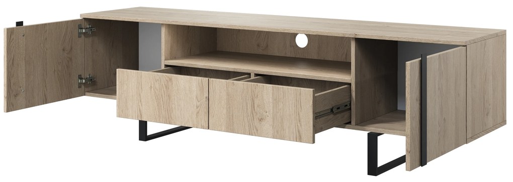 TV stolík Verica s otvorenou policou 200 cm - dub piškótový / čierne nožičky