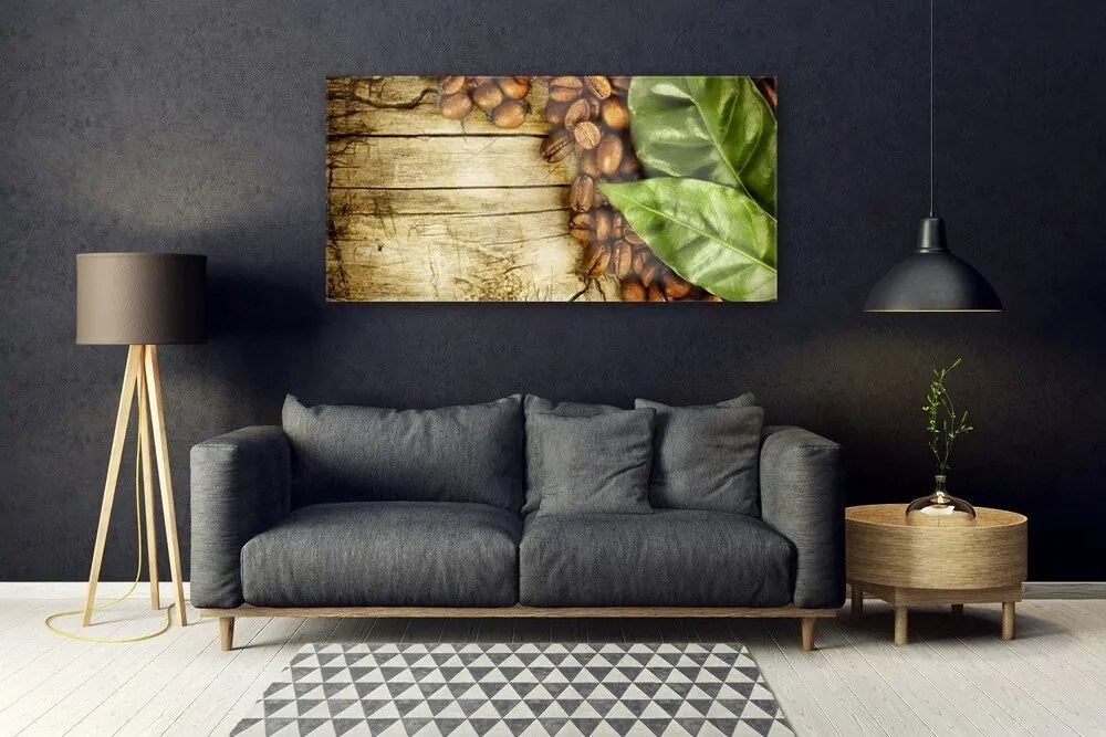 Obraz na akrylátovom skle Zrnká káva listy kuchyňa 120x60 cm