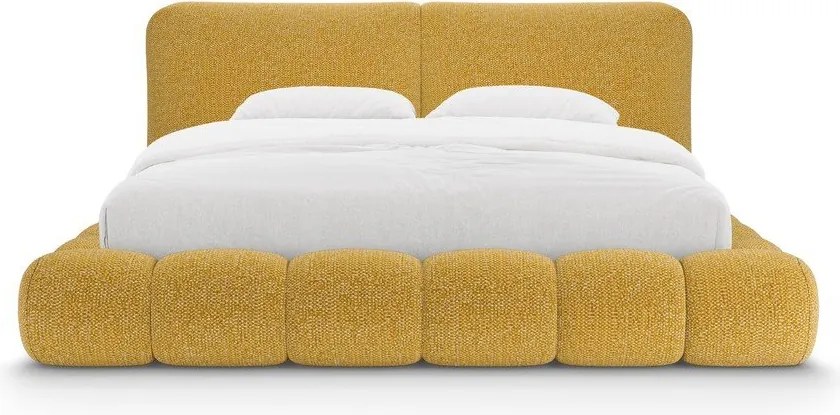 Čalúnená dvojlôžková posteľ s úložným priestorom s roštom 160x200 cm v horčicovej farbe Solange – Micadoni
