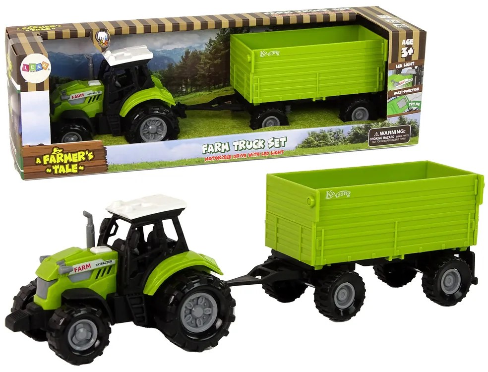 Lean Toys Zelený traktor s vlečkou