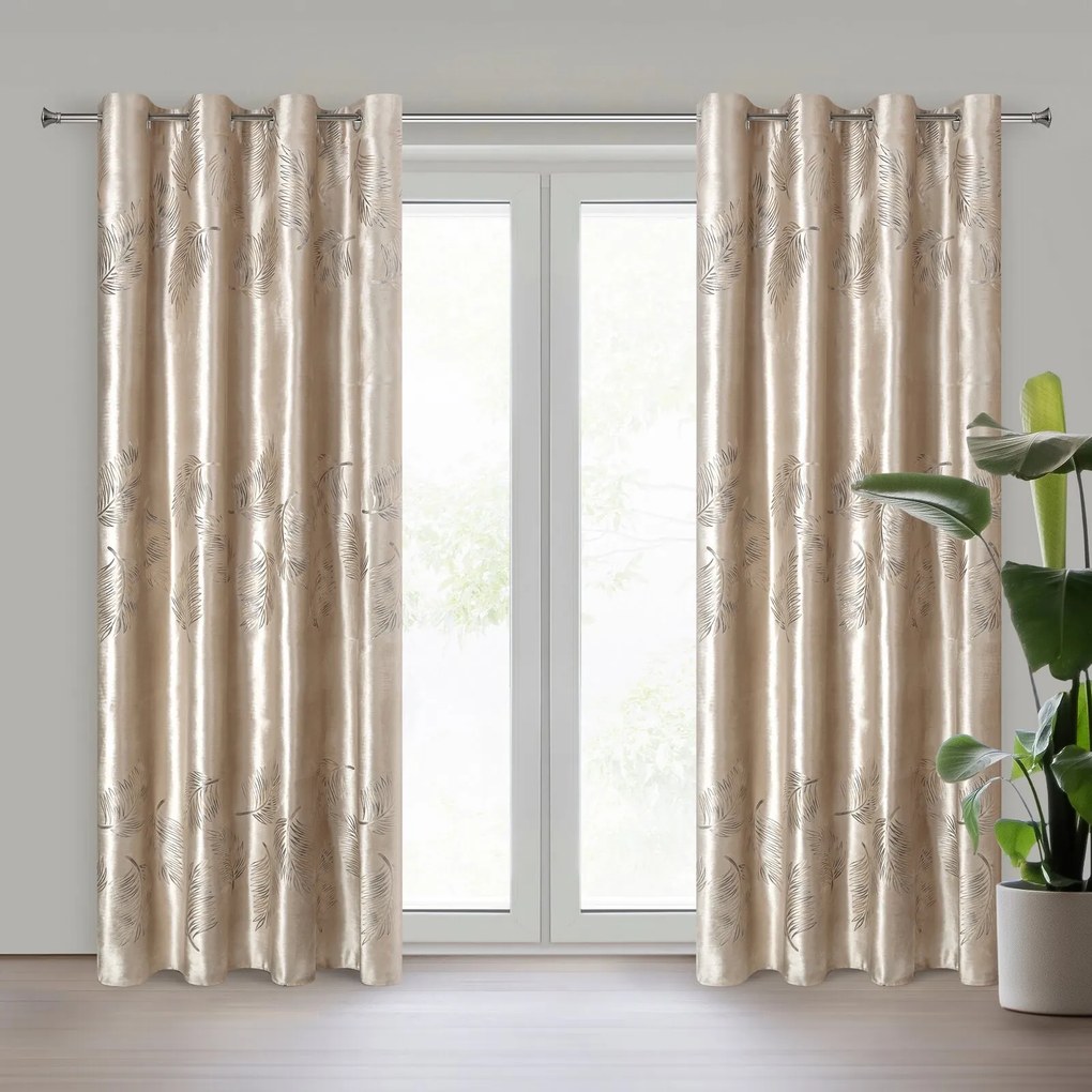 ZATEMŇOVACÍ ZÁVES NA KRÚŽKOCH IDALIA 140X250 CM LISTY