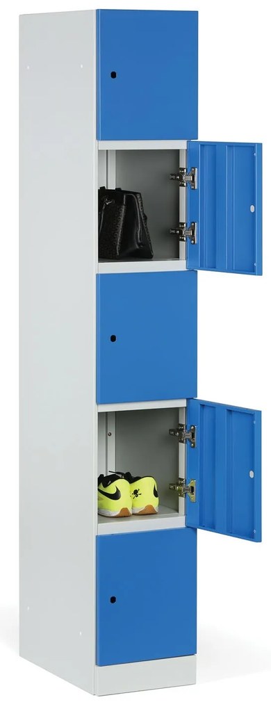 Šatníková skrinka s úložnými boxmi, 5 boxov, 1850 x 300 x 500 mm, demont, mechanický kódový zámok, laminované dvere, buk