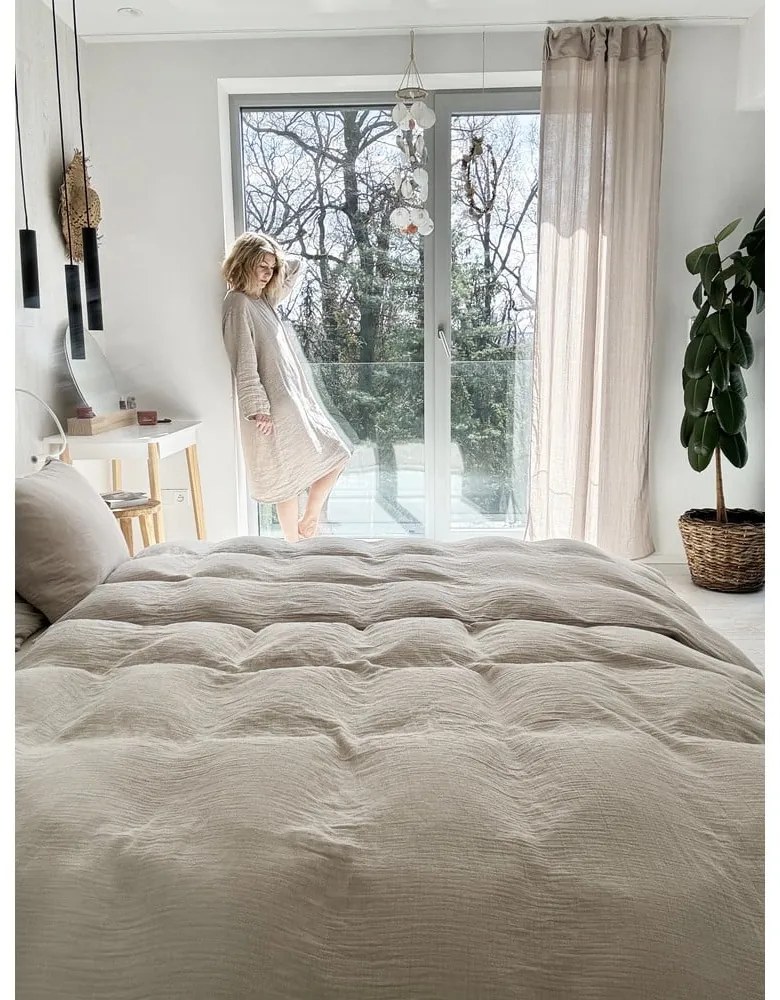 Béžové mušelínové obliečky na dvojlôžko 200x200 cm Plain Muslin – Butter Kings