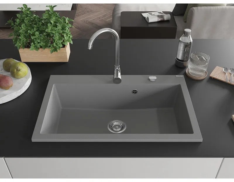 Mexen Elix, 1-korový granitový drez 800 x 500 mm, šedá, chrómový sifón, 6527801005-71